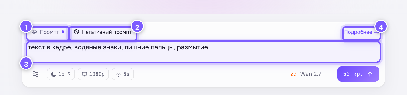 Вкладка «Негативный промпт» в композере студии